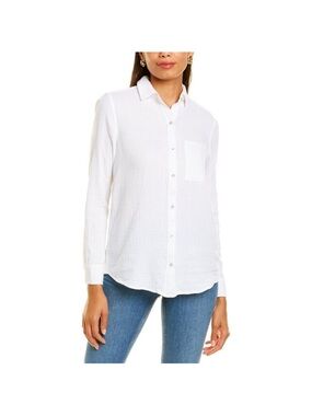 Women's White Button-Down Shirt with Chest Pocket